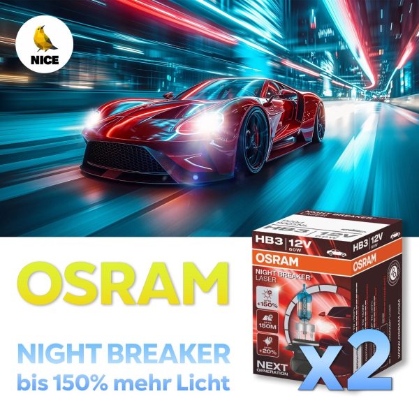 HB3 OSRAM, Halogen-Lampen, NIGHT BREAKER LASER