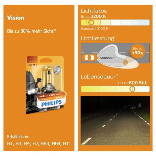 H1 PHILIPS VISION Autolampen 30% mehr Licht