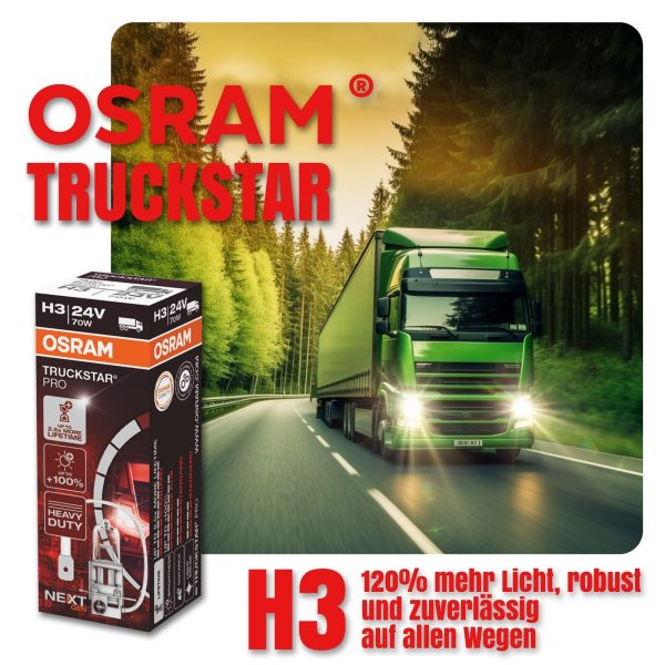 H3 OSRAM TRUCKSTAR Pro +120% mehr Licht 24V LKW Lampen
