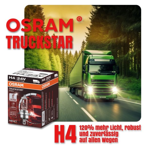 H4 OSRAM TRUCKSTAR Pro +120% mehr Licht 24V LKW Lampen