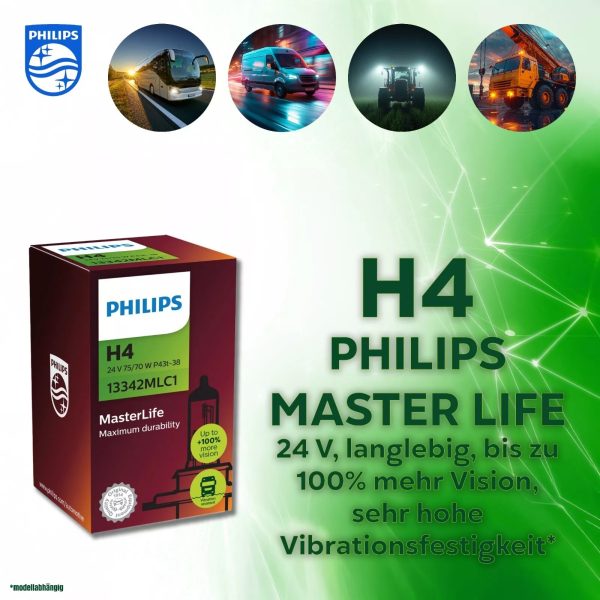 H4 PHILIPS MASTER LIFE LKW Lampen 24V