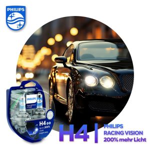 H4 PHILIPS Auto-Lampen RACING VISION GT200 200% mehr Licht
