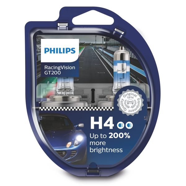 H4 PHILIPS Auto-Lampen RACING VISION GT200 200% mehr Licht