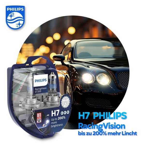 H7 PHILIPS Auto-Lampen RACING VISION GT200 200% mehr Licht