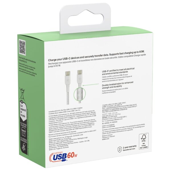 1x2 Belkin geflocht. PVC Kab.2m USB-C/USB-C weiß CAB004bt2MWH2PK – Bild 3
