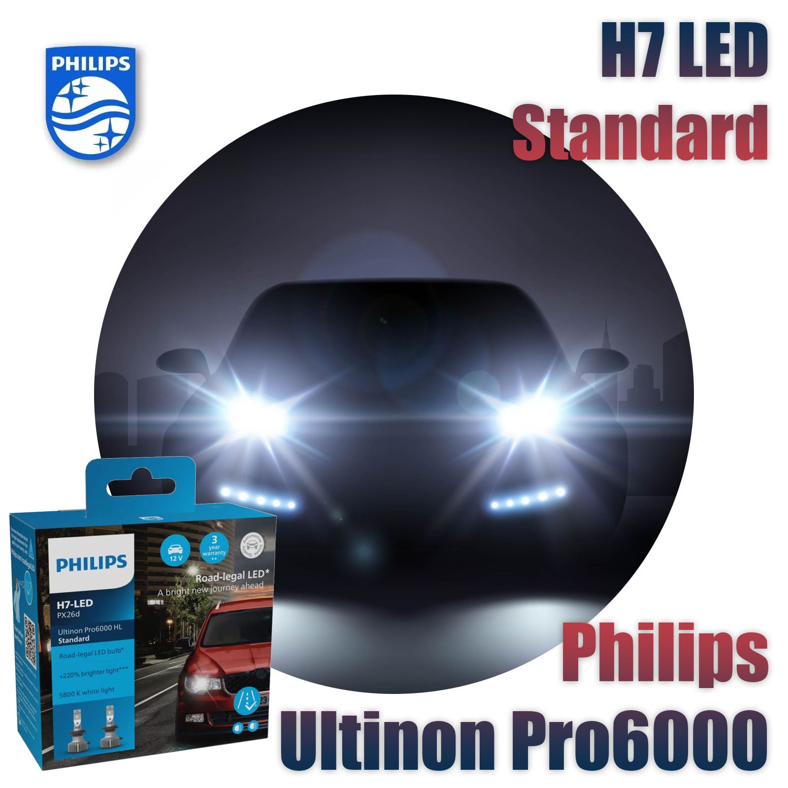 2 Stück H7 Philips 12V 16W Ultinon Pro6000 LED 5800K mit Straßenzulassung Standard