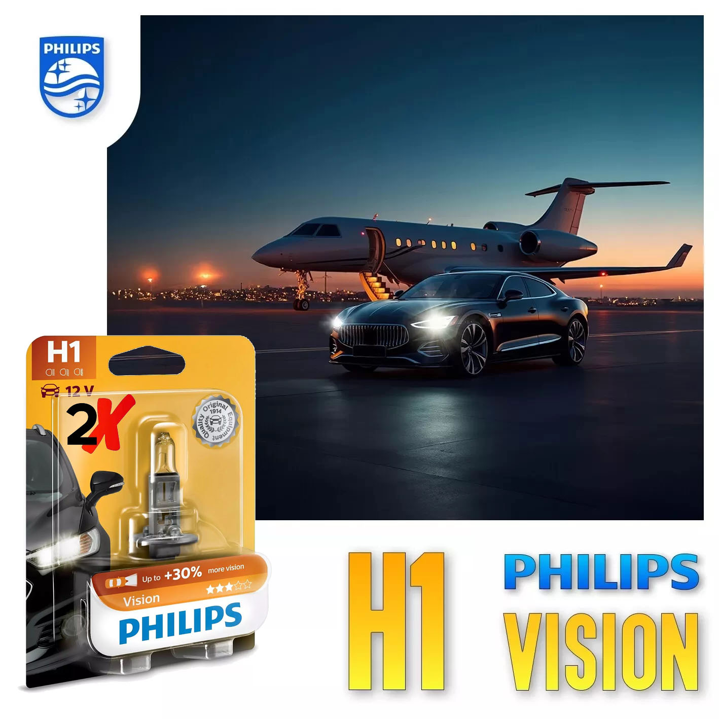 2 Stück H1 PHILIPS VISION Autolampen 30% mehr Licht Blister