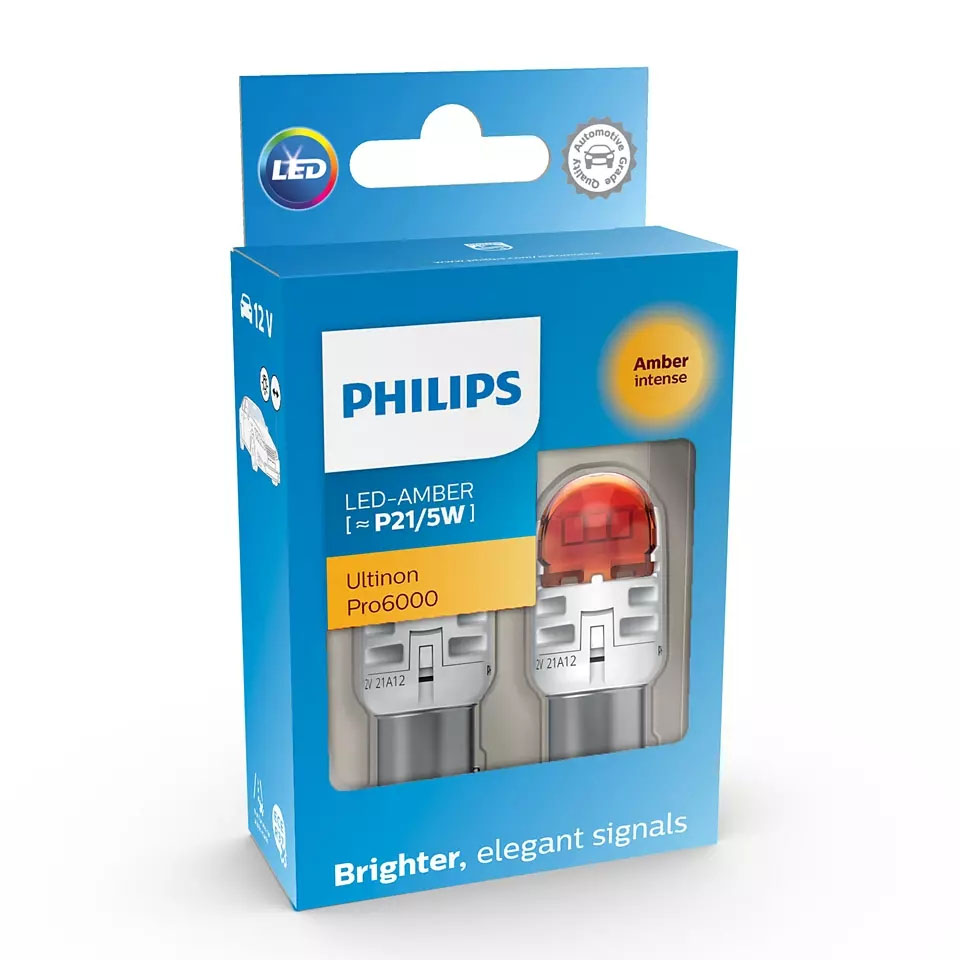 2 Stück Philips LED P21/5W 12V 2.5/0.5W Ultinon Pro6000 SI Amber Intense NOECE